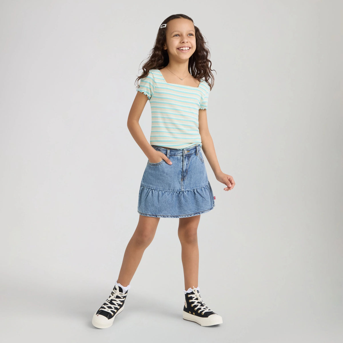 Denim Flounce Skort Little Girls 4-6 - Reach For The Stars - Medium Wash