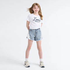 Printed A Line Denim Short Big Girls 7-16 - This and That  - Light Wash