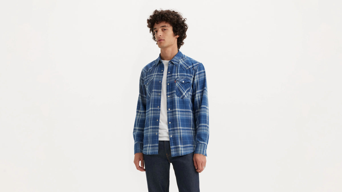 Classic Western Standard Fit Shirt - Indigo Plaid - Blue