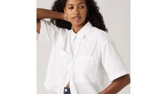 Harlie Short-Sleeve Cropped Button Down Shirt - Bright White - White