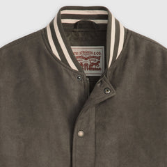 Faux Suede Varsity Jacket - Ash - Grey