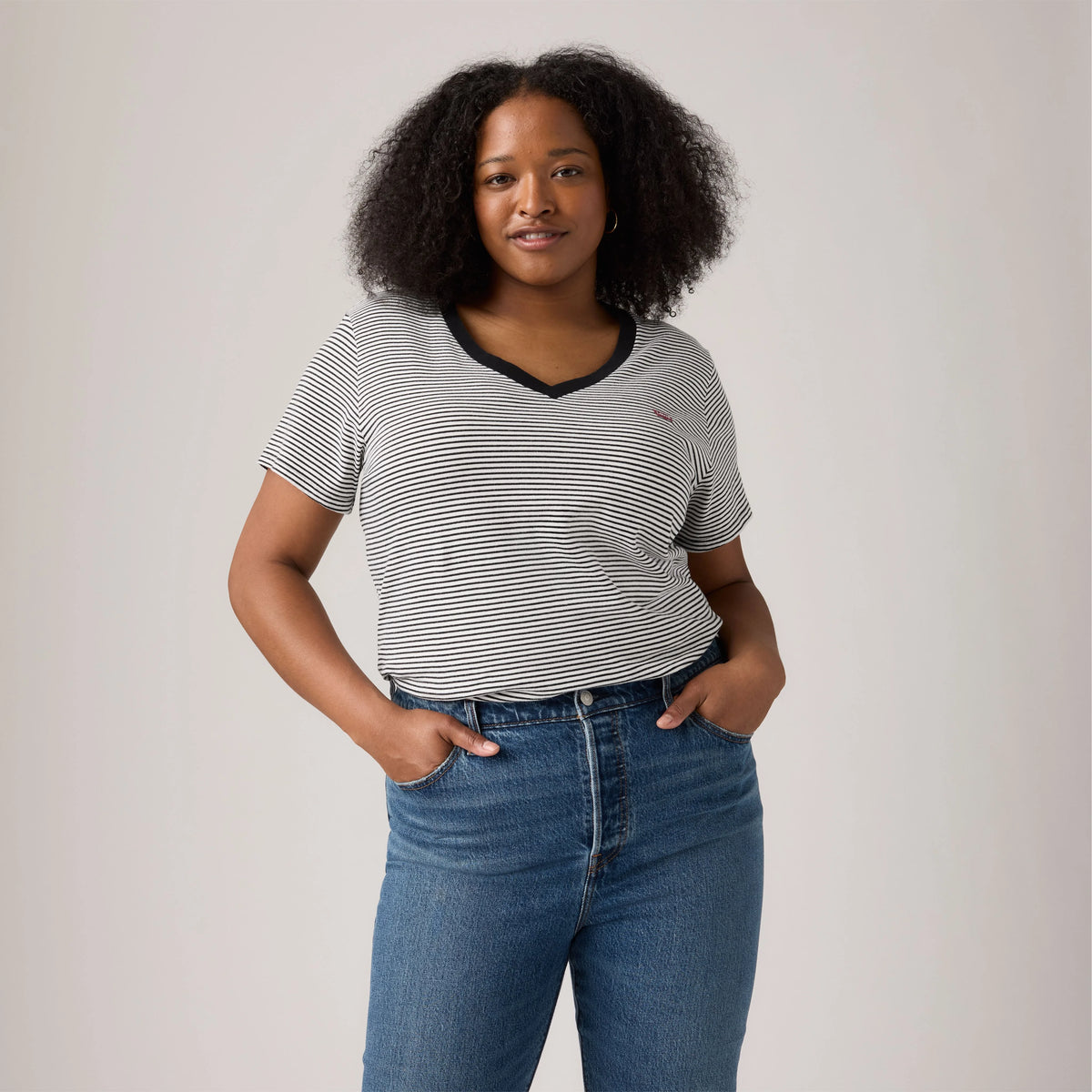 V-Neck T-Shirt (Plus Size) - Cloud Dancer - Multi-Color