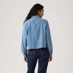 Tini Long-Sleeve Utility Shirt - Poolside Blue - Dark Wash