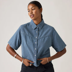 Logan Short-Sleeve Denim Shirt - Little Tiny Windows - Medium Wash