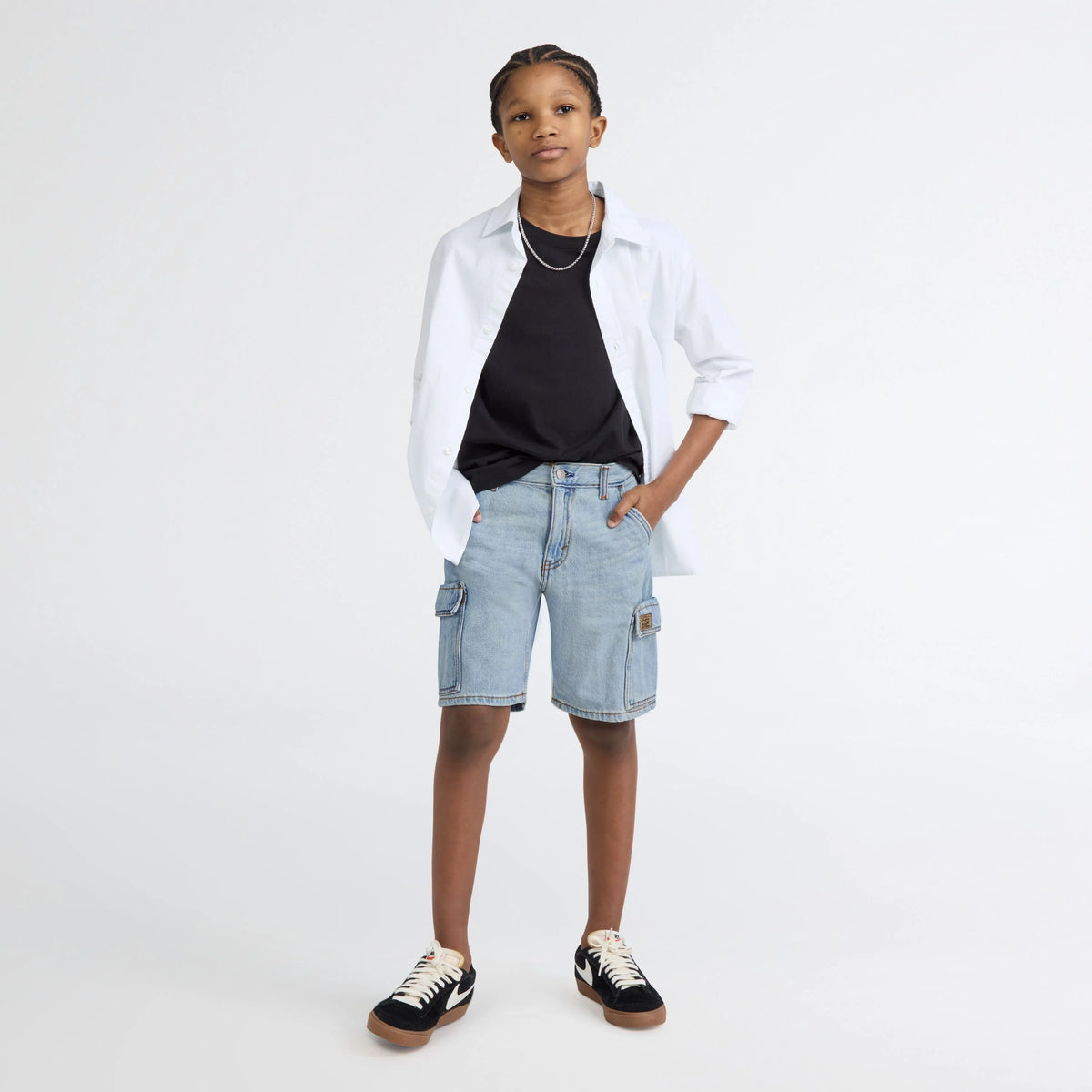 Denim Cargo Shorts Big Boys 8-20 - From Scratch No Destruction - Light Wash