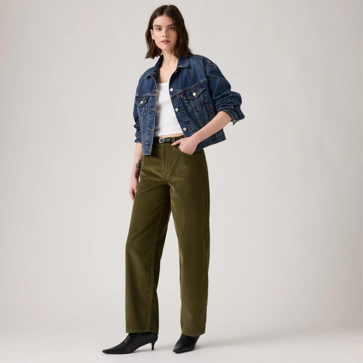 Baggy Dad Corduroy Women's Pants - Ivy Green - Green