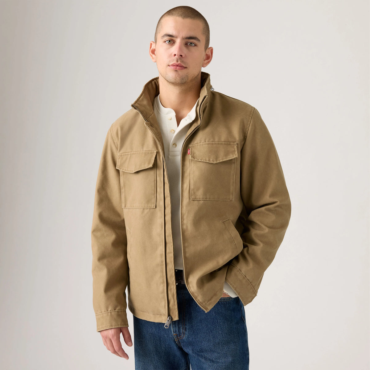 Military Two Chest Pocket Jacket - Khaki - Black
