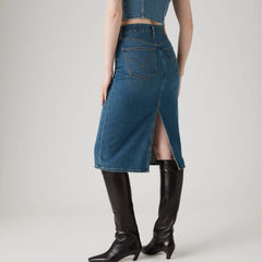 High Rise Back Slit Skirt - Review Time - Medium Wash