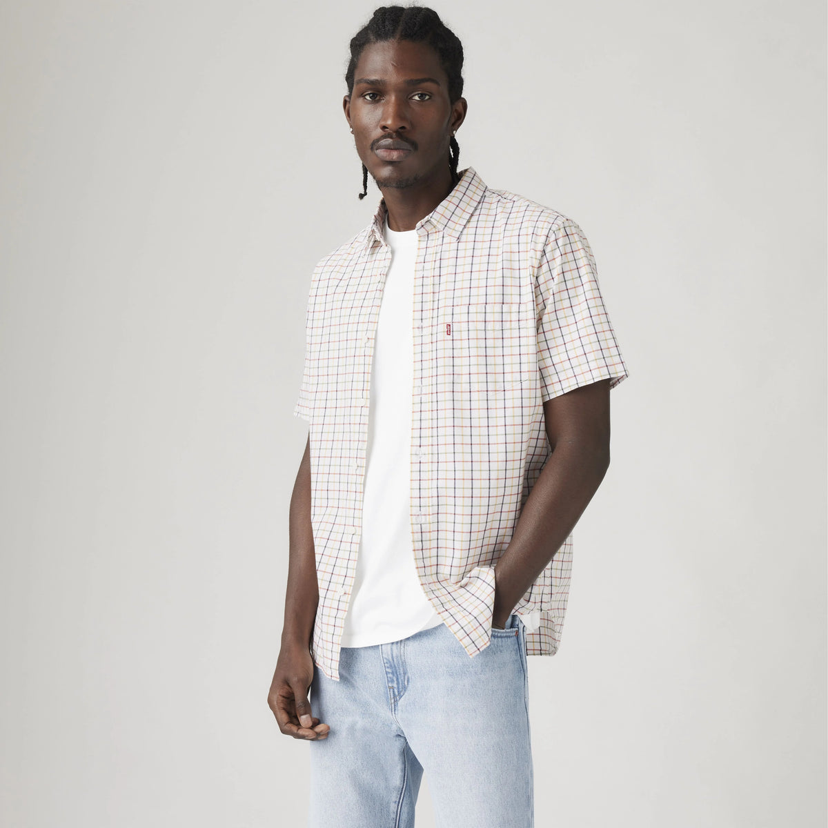 Short Sleeve Classic One Pocket Standard Fit Shirt - Bridges Plaid Country Air - Multi-Color