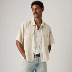Short Sleeve Boxy Western Shirt - Criss Cross - White