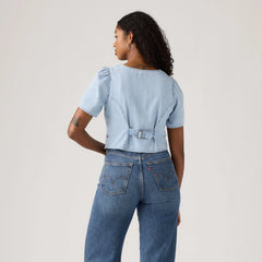 Moxie Short-Sleeve Denim Blouse - Soft As Butter 3 - Medium Wash