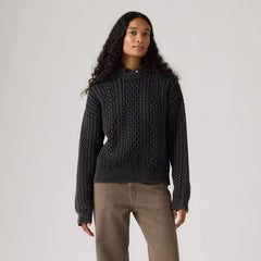 Leilah Cable Crewneck Sweater - Washed Anthracite Ni - Black