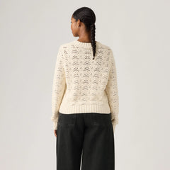 Hope Long-Sleeve Crochet Pullover - Pristine - White