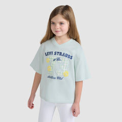 Short Sleeve Oversized Football Knit Top Little Girls 4-6 - Pale Blue