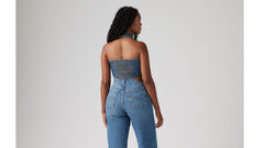 Bria Denim Halter Top - Cornerback - Medium Wash