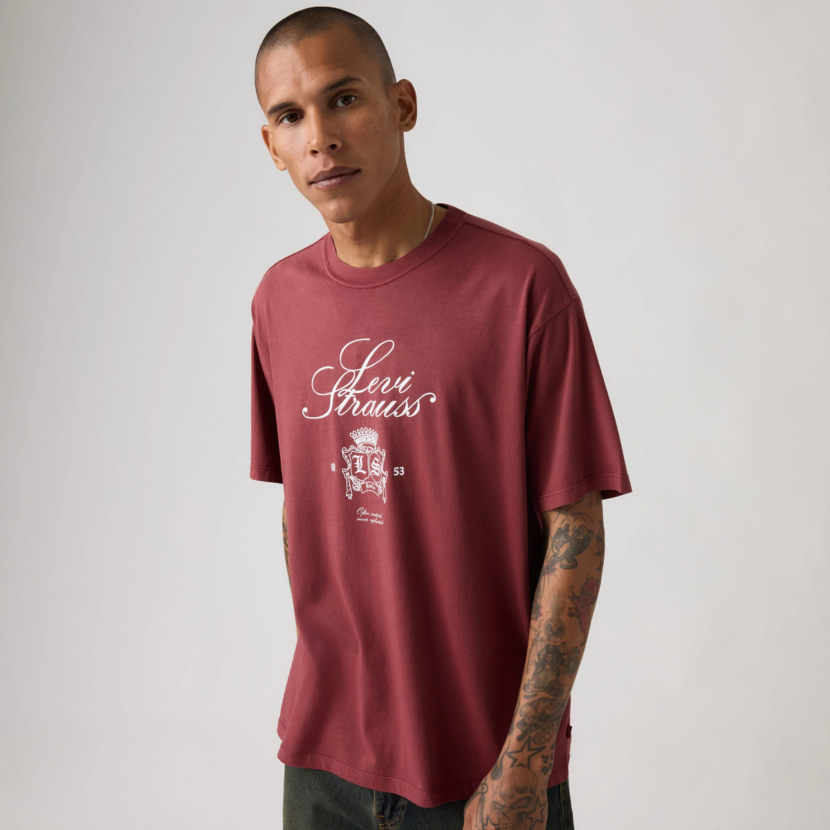 Relaxed Fit Vintage Graphic T-Shirt - Alt Prep Script Oxblood Red - Red
