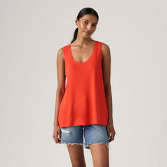 Lori Linen Scoop Tank Top - Signal Red - Red